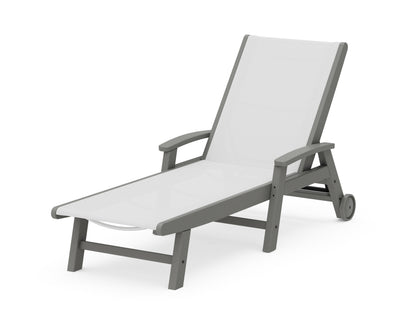POLYWOOD® Coastal Chaise with Wheels in Slate Grey / White Sling
