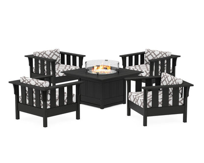 Martha Stewart by POLYWOOD® Acadia 5-Piece Deep Seating Set with Fire Pit Table in Black / Trellis Grey Mist