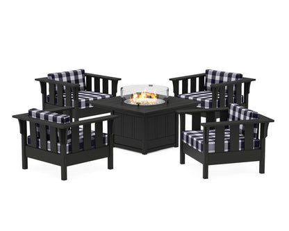 Martha Stewart by POLYWOOD® Acadia 5-Piece Deep Seating Set with Fire Pit Table in Black / Buffalo Plaid Navy