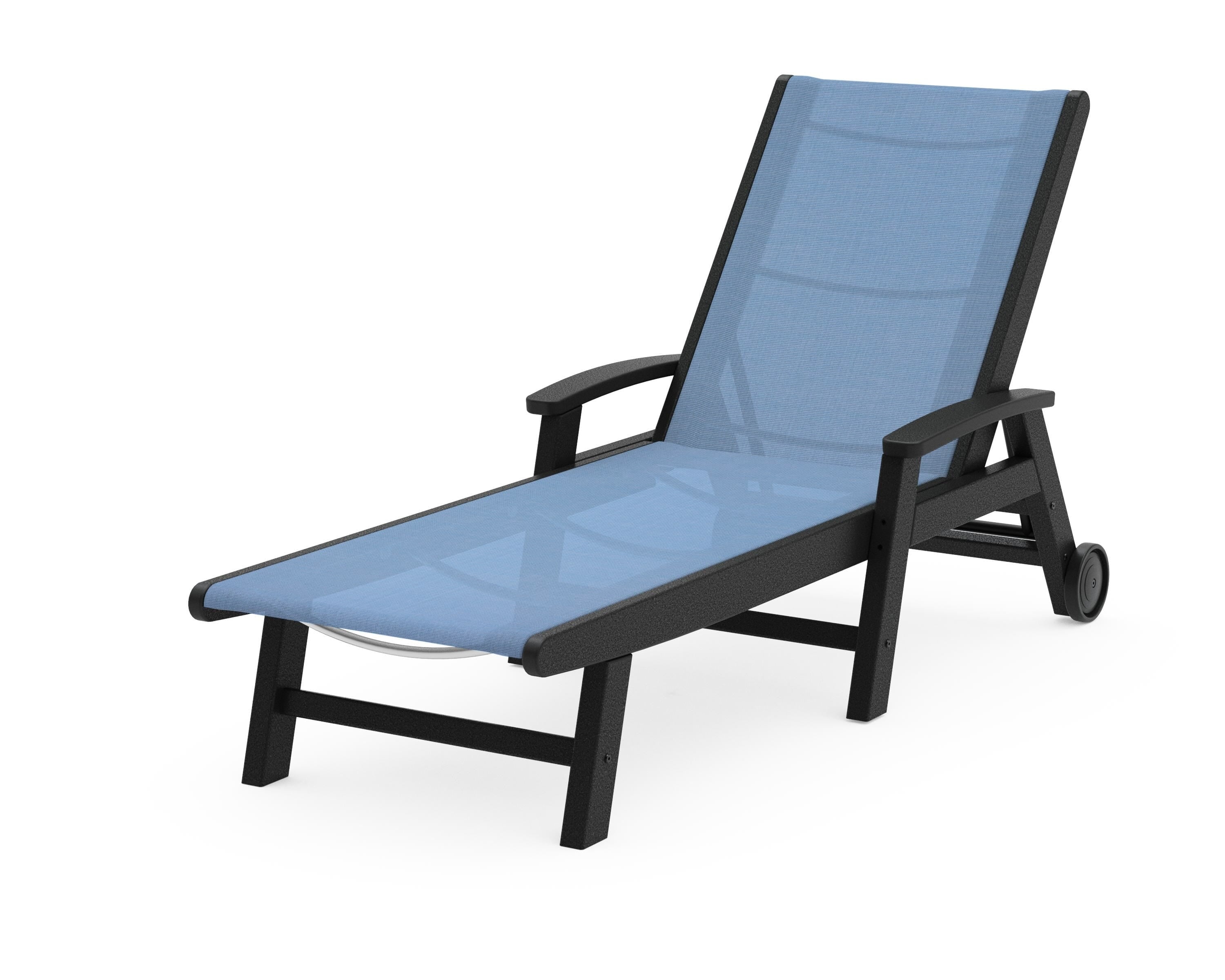 POLYWOOD® Coastal Chaise with Wheels in Black / Poolside Sling