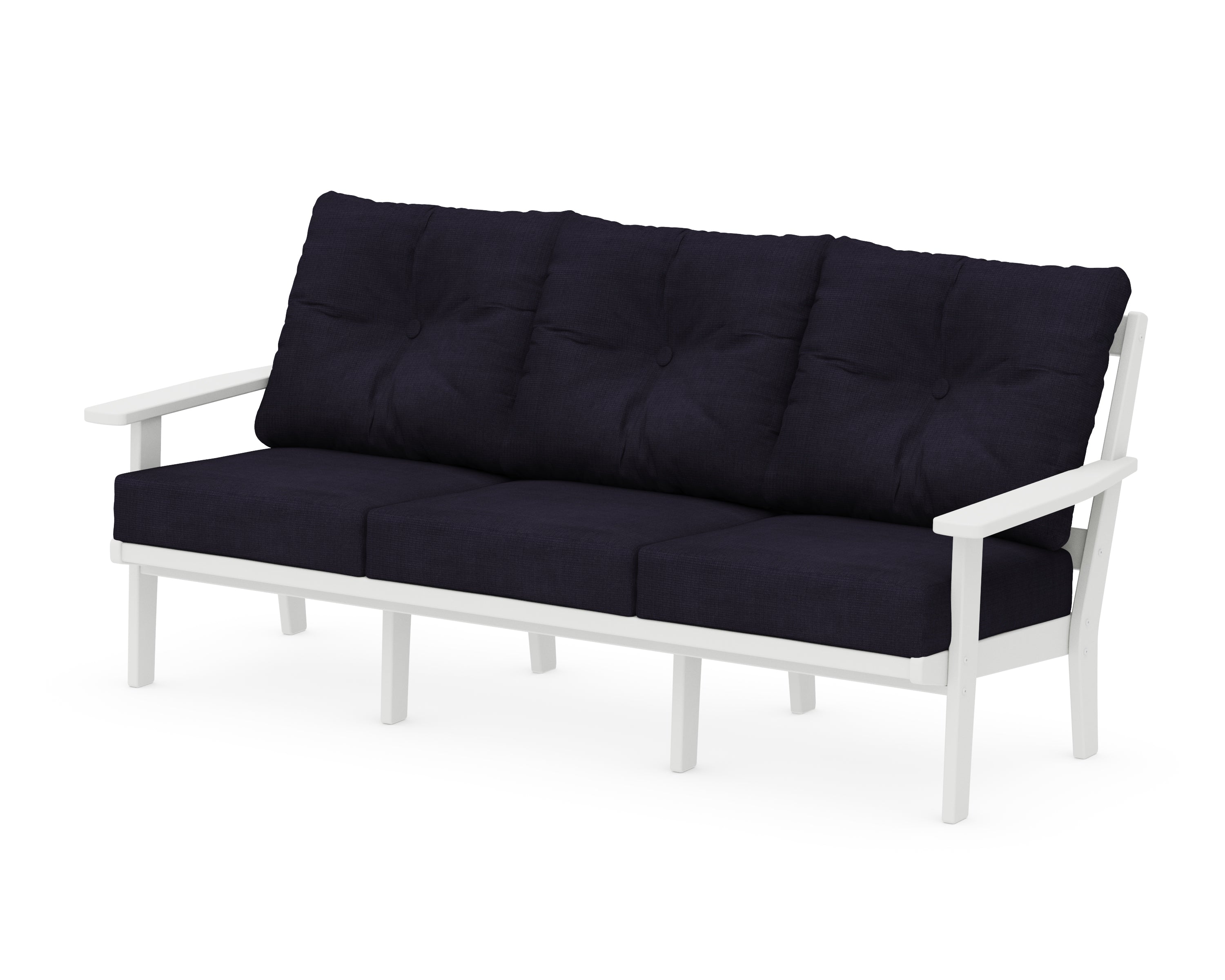 POLYWOOD® Oxford Deep Seating Sofa in White / Navy Linen