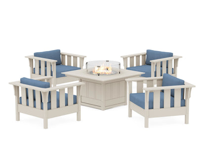 Martha Stewart by POLYWOOD® Acadia 5-Piece Deep Seating Set with Fire Pit Table in Sand / Sky Blue