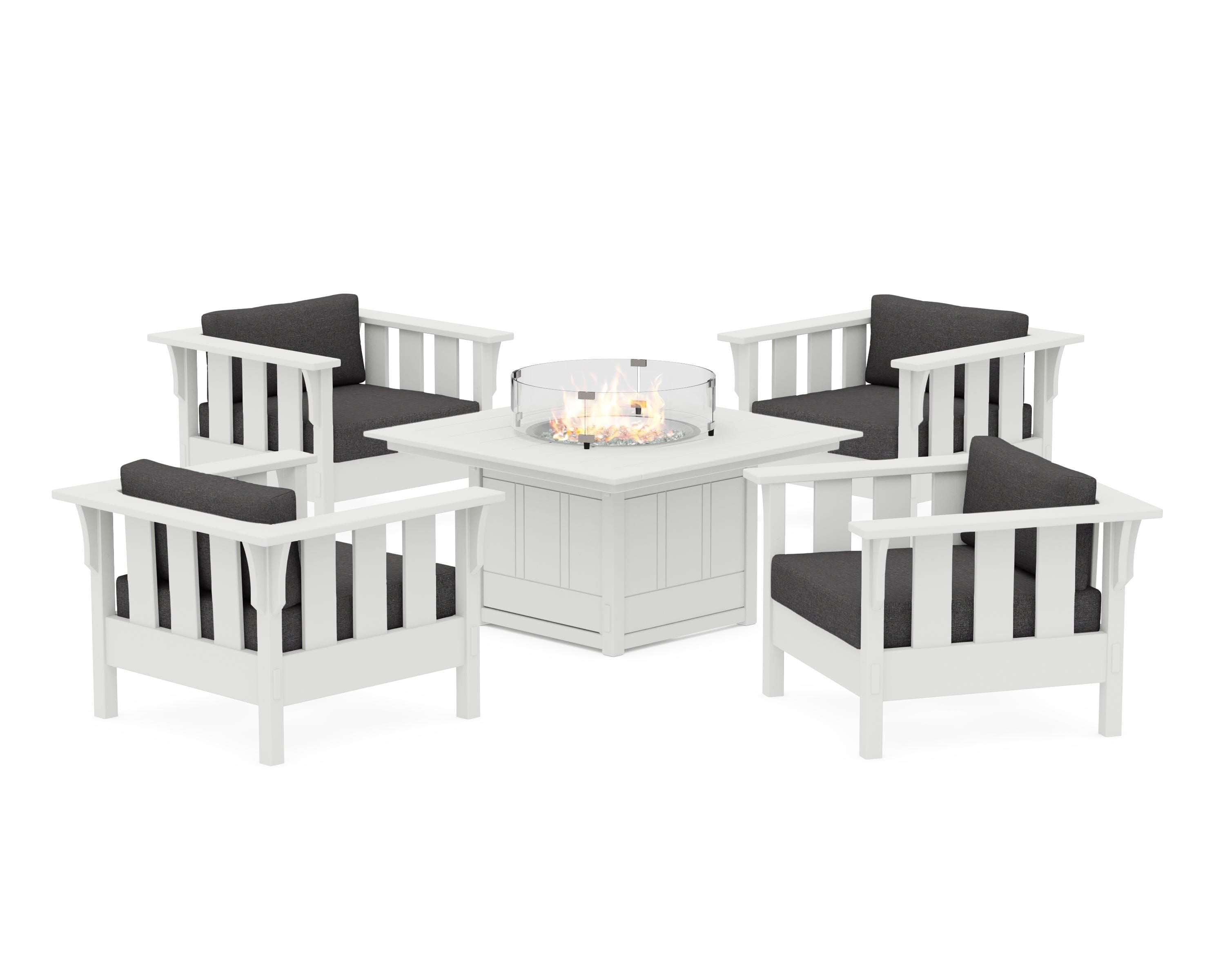 Martha Stewart by POLYWOOD® Acadia 5-Piece Deep Seating Set with Fire Pit Table in White / Ash Charcoal