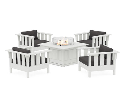 Martha Stewart by POLYWOOD® Acadia 5-Piece Deep Seating Set with Fire Pit Table in White / Ash Charcoal