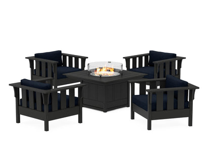 Martha Stewart by POLYWOOD® Acadia 5-Piece Deep Seating Set with Fire Pit Table in Black / Marine Indigo