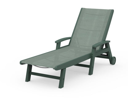 POLYWOOD® Coastal Chaise with Wheels in Green / Dupioni Sea Mist Sling