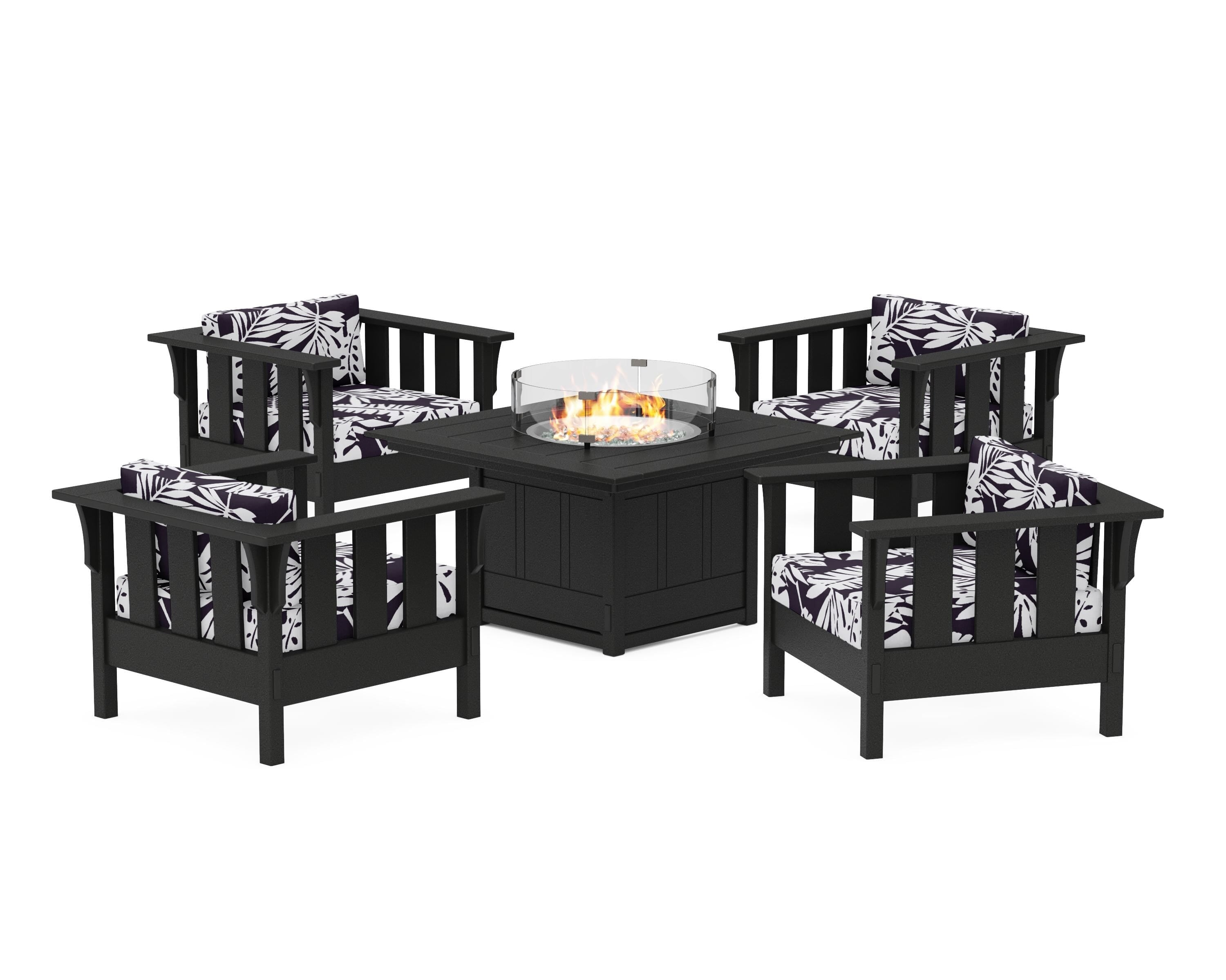 Martha Stewart by POLYWOOD® Acadia 5-Piece Deep Seating Set with Fire Pit Table in Black / Leaf Navy