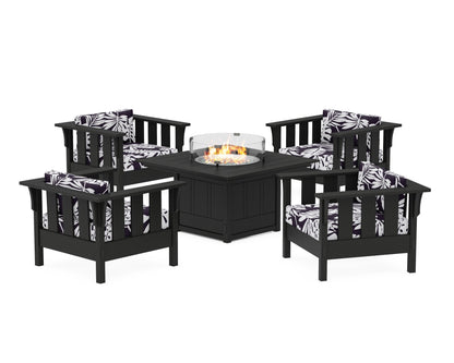 Martha Stewart by POLYWOOD® Acadia 5-Piece Deep Seating Set with Fire Pit Table in Black / Leaf Navy