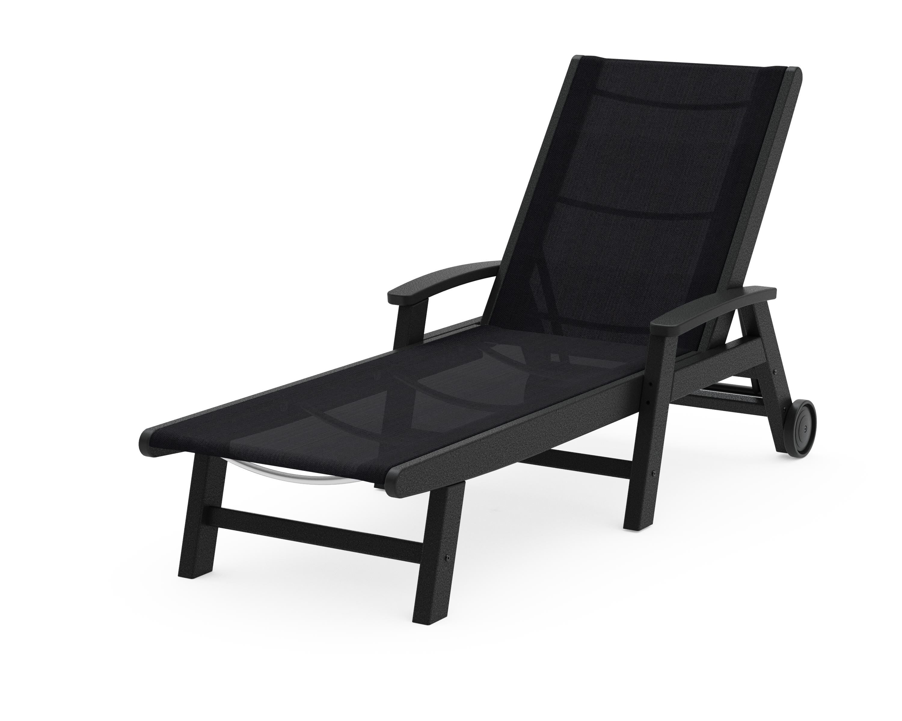 POLYWOOD® Coastal Chaise with Wheels in Black / Black Sling
