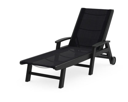 POLYWOOD® Coastal Chaise with Wheels in Black / Black Sling