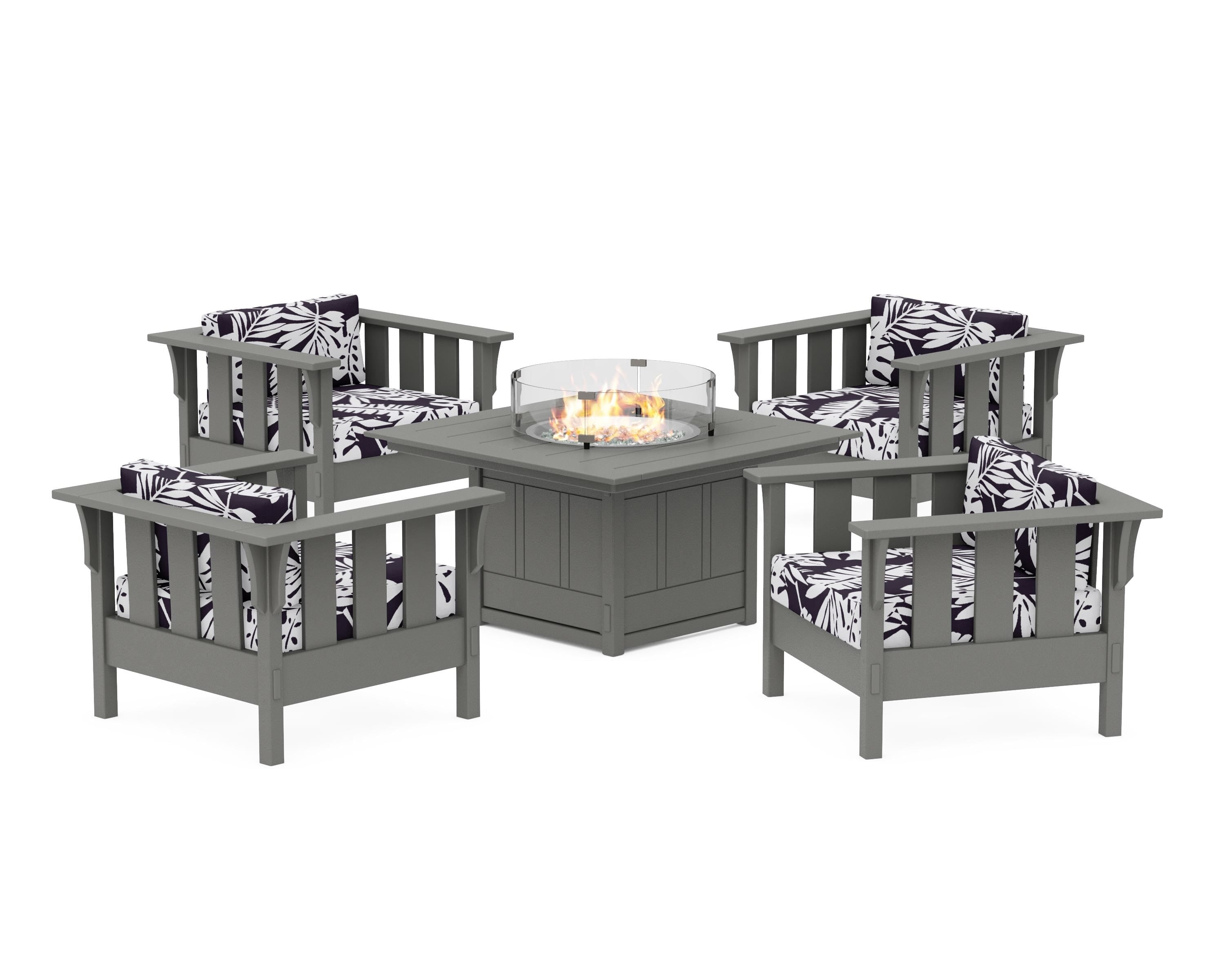 Martha Stewart by POLYWOOD® Acadia 5-Piece Deep Seating Set with Fire Pit Table in Slate Grey / Leaf Navy