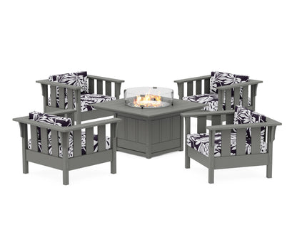 Martha Stewart by POLYWOOD® Acadia 5-Piece Deep Seating Set with Fire Pit Table in Slate Grey / Leaf Navy