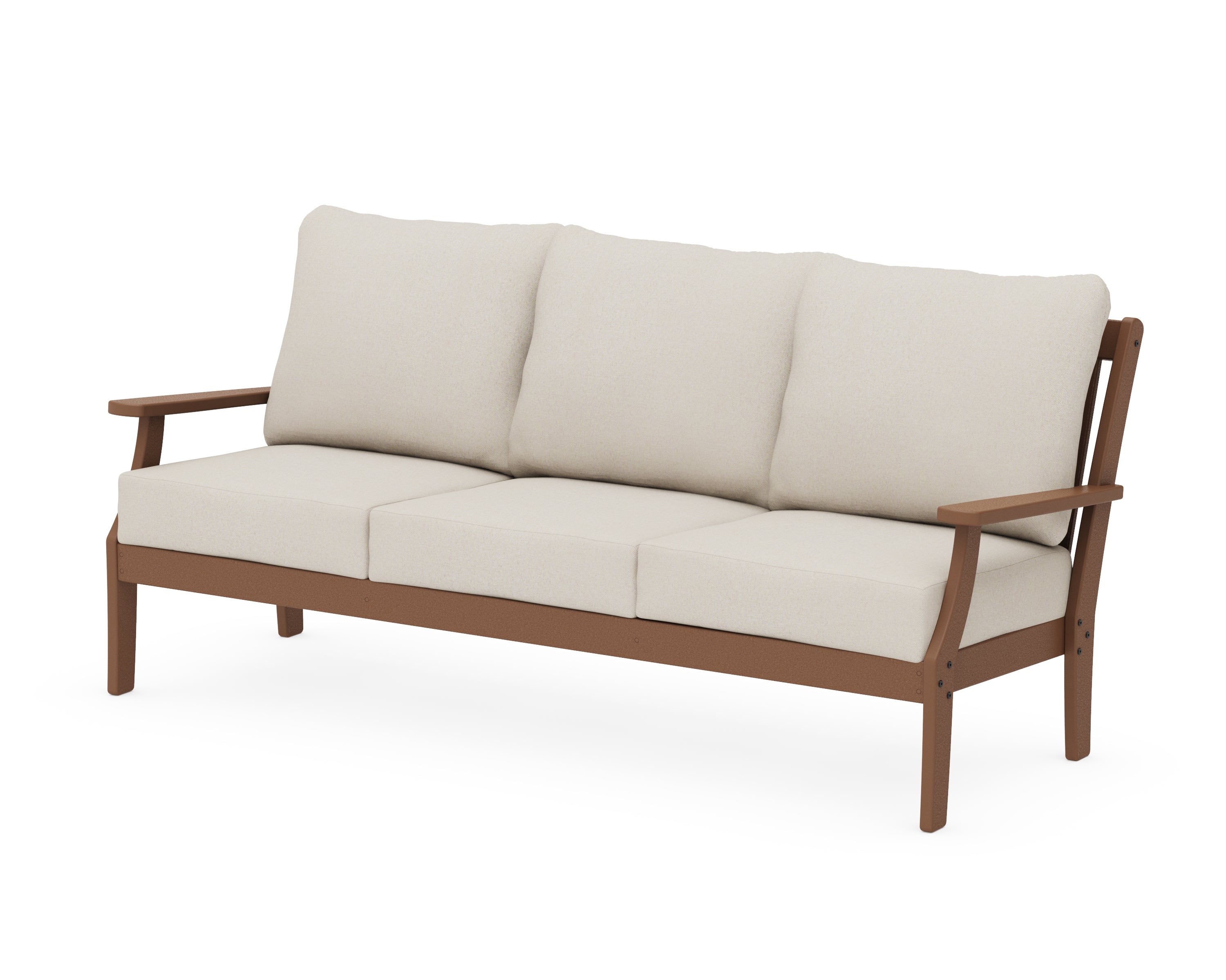 POLYWOOD® Braxton Deep Seating Sofa in Teak / Dune Burlap