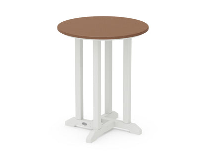 POLYWOOD® Contempo 24" Round Dining Table in White / Teak