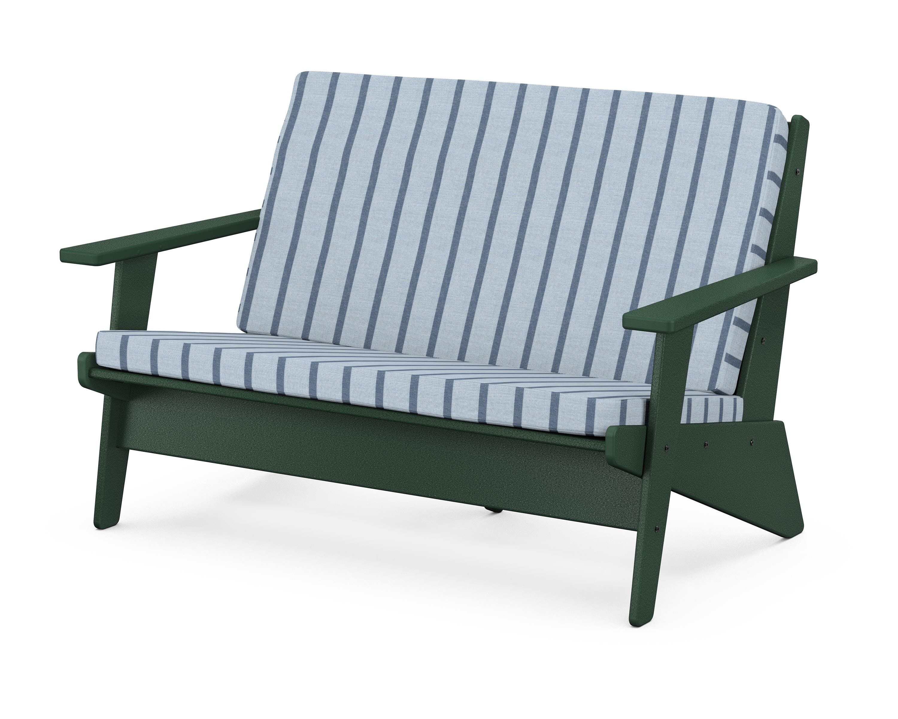 POLYWOOD® Riviera Modern Lounge Loveseat in Green / Unwind Sky