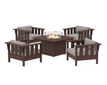 Martha Stewart by POLYWOOD® Acadia 5-Piece Deep Seating Set with Fire Pit Table in Mahogany / Weathered Tweed