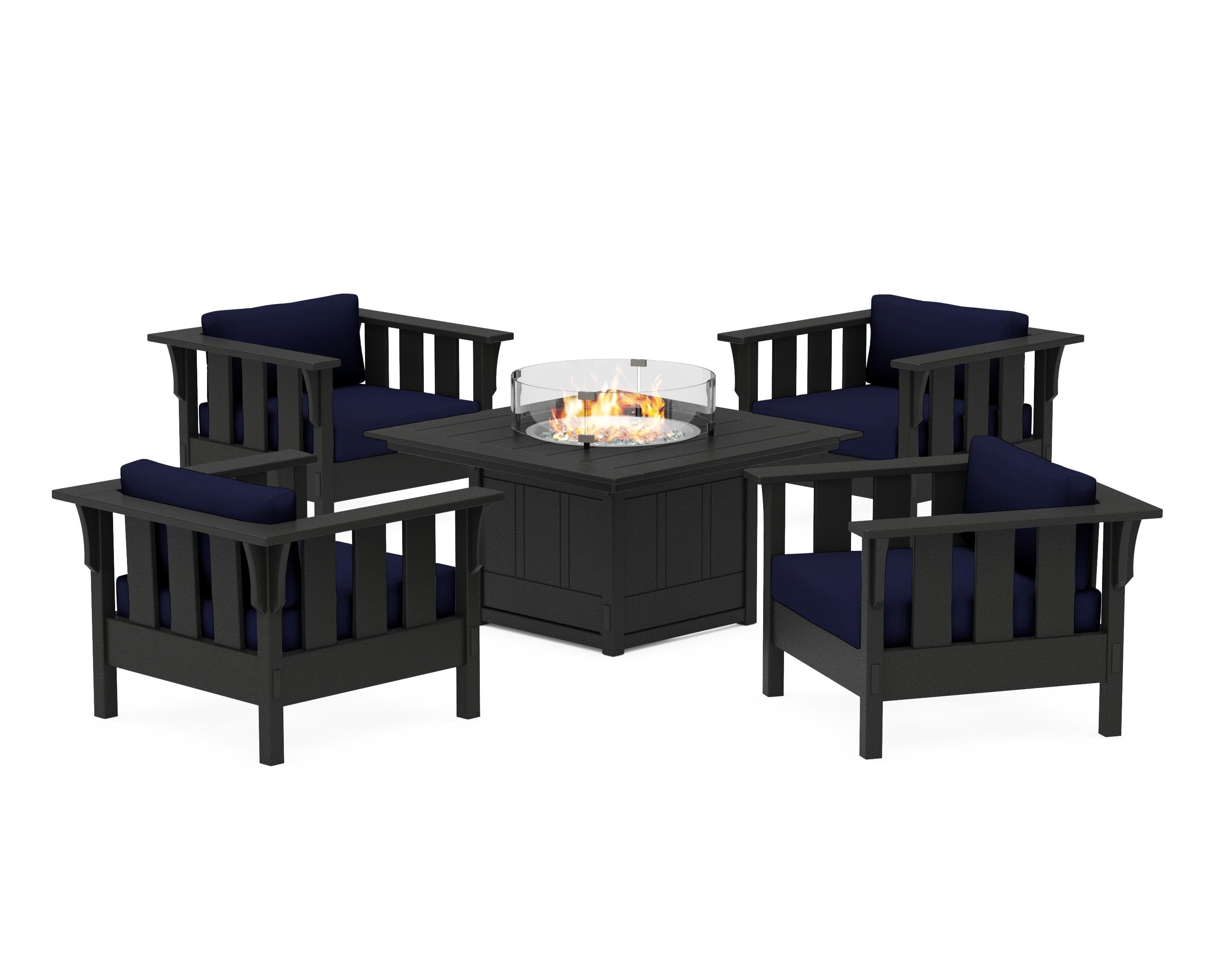 Martha Stewart by POLYWOOD® Acadia 5-Piece Deep Seating Set with Fire Pit Table in Black / Navy