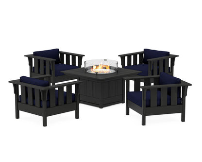 Martha Stewart by POLYWOOD® Acadia 5-Piece Deep Seating Set with Fire Pit Table in Black / Navy