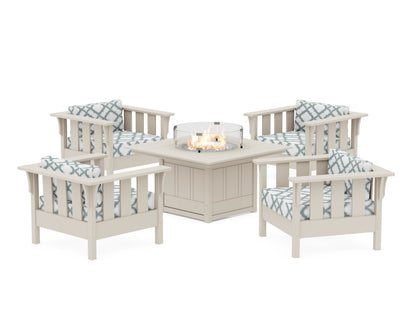 Martha Stewart by POLYWOOD® Acadia 5-Piece Deep Seating Set with Fire Pit Table in Sand / Trellis Glacier Spa