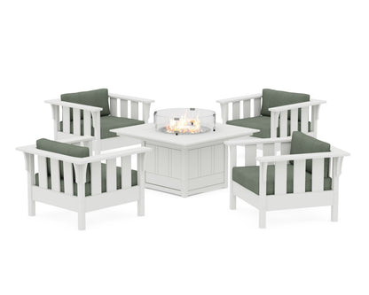 Martha Stewart by POLYWOOD® Acadia 5-Piece Deep Seating Set with Fire Pit Table in White / Cast Sage