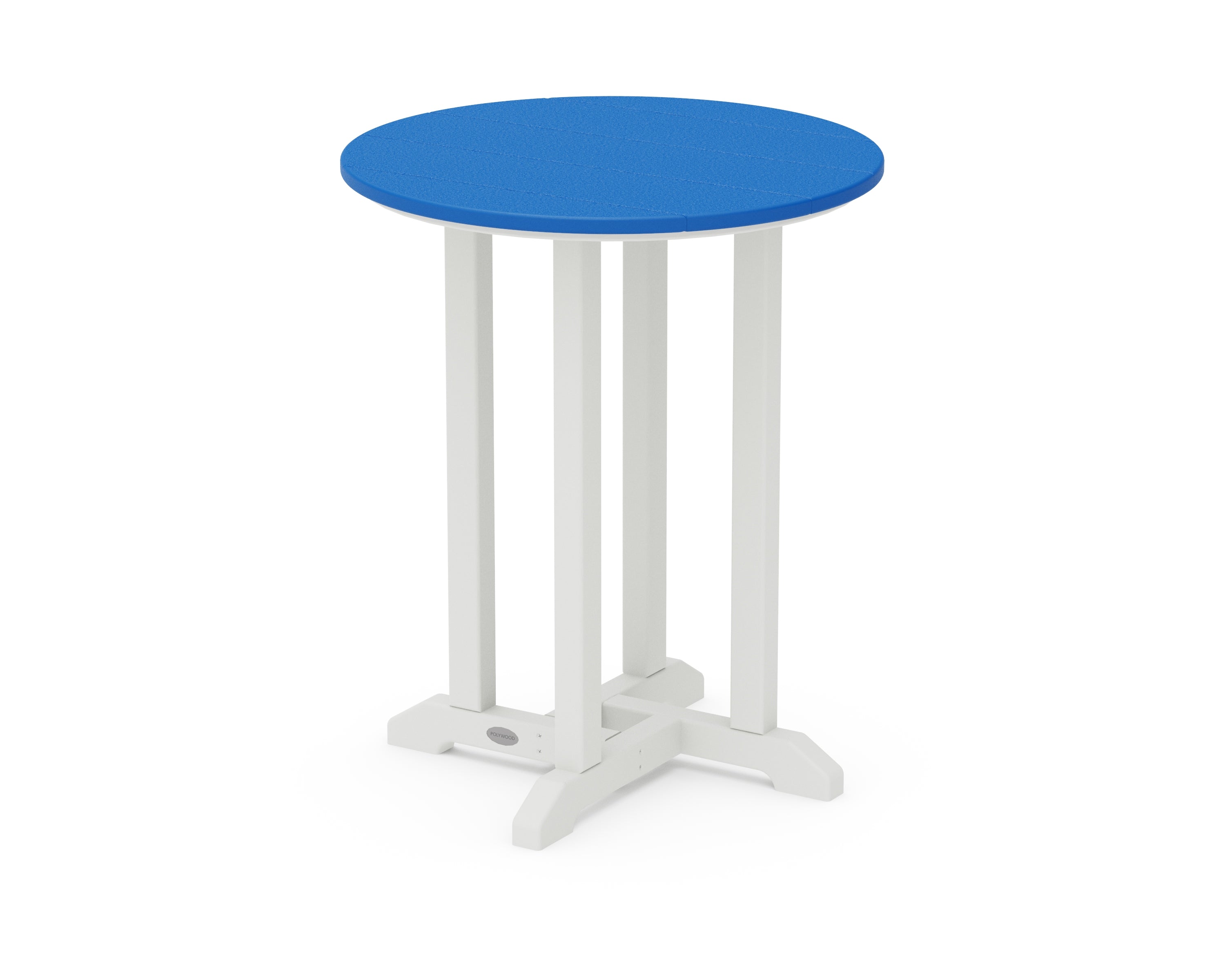 POLYWOOD® Contempo 24" Round Dining Table in White / Pacific Blue