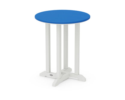 POLYWOOD® Contempo 24" Round Dining Table in White / Pacific Blue