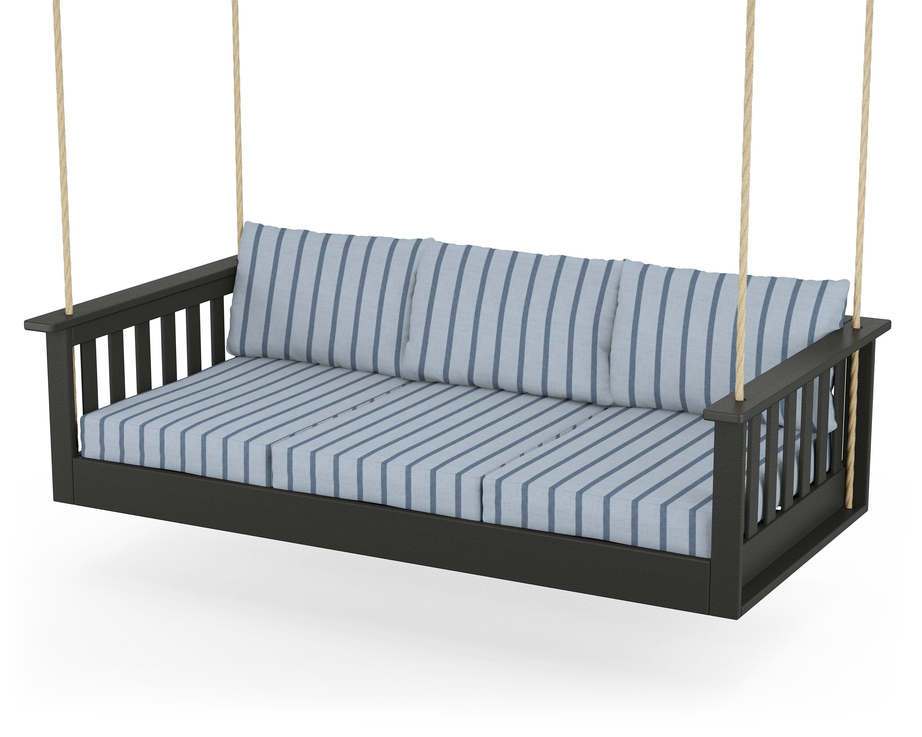 POLYWOOD® Vineyard Daybed Swing in Black / Unwind Sky