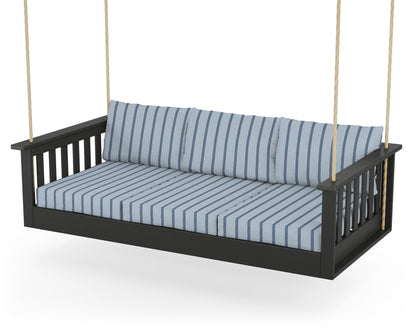 POLYWOOD® Vineyard Daybed Swing in Black / Unwind Sky