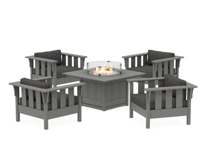 Martha Stewart by POLYWOOD® Acadia 5-Piece Deep Seating Set with Fire Pit Table in Slate Grey / Ash Charcoal
