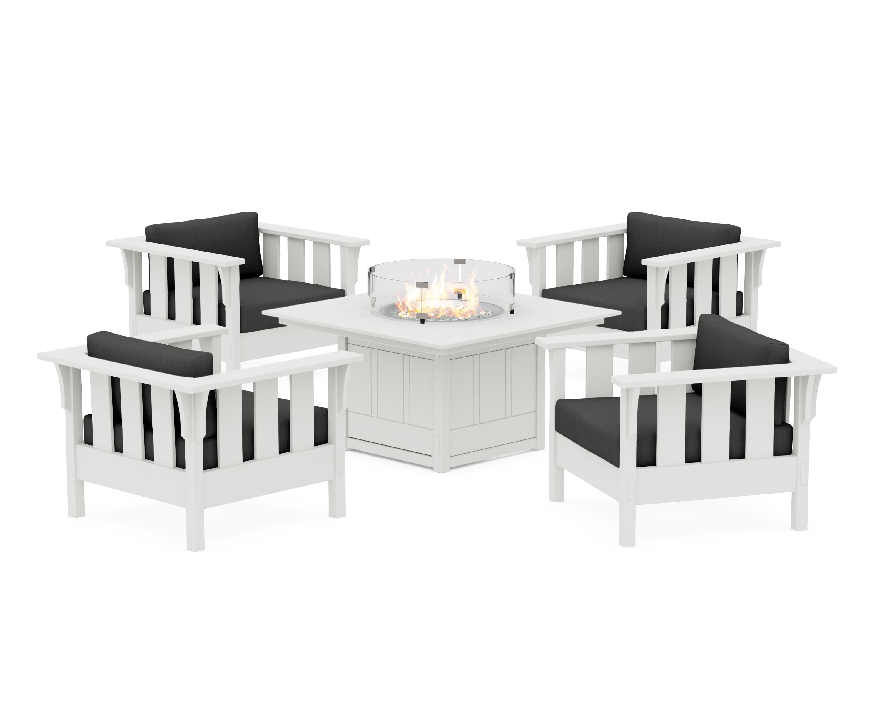 Martha Stewart by POLYWOOD® Acadia 5-Piece Deep Seating Set with Fire Pit Table in White / Spectrum Carbon