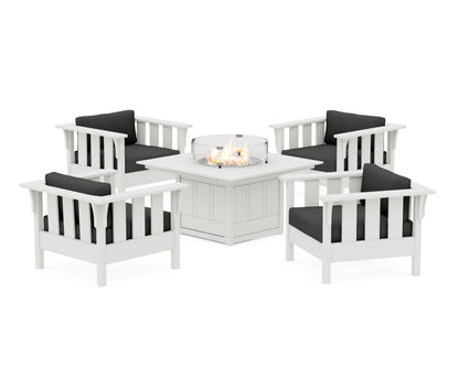 Martha Stewart by POLYWOOD® Acadia 5-Piece Deep Seating Set with Fire Pit Table in White / Spectrum Carbon