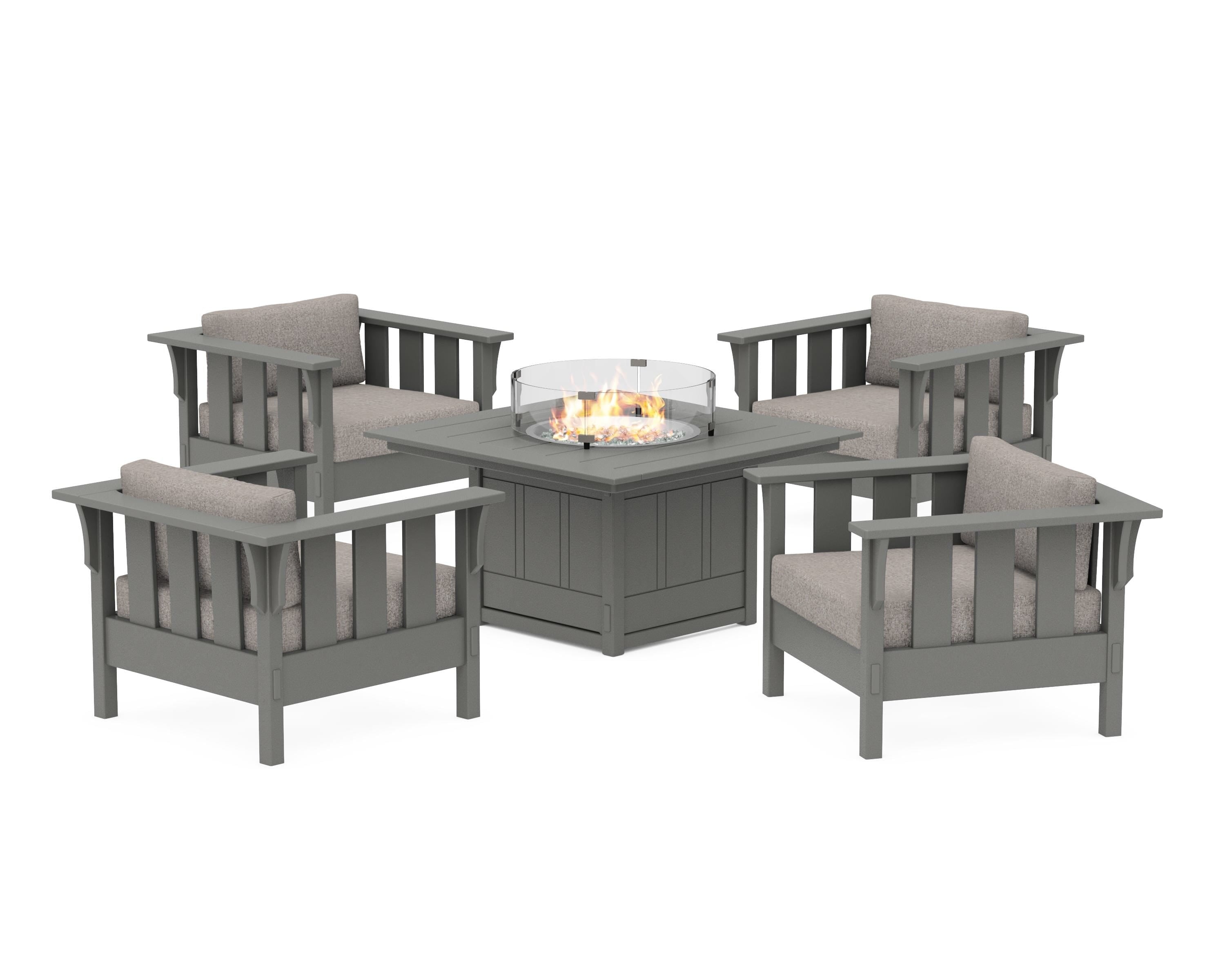 Martha Stewart by POLYWOOD® Acadia 5-Piece Deep Seating Set with Fire Pit Table in Slate Grey / Weathered Tweed