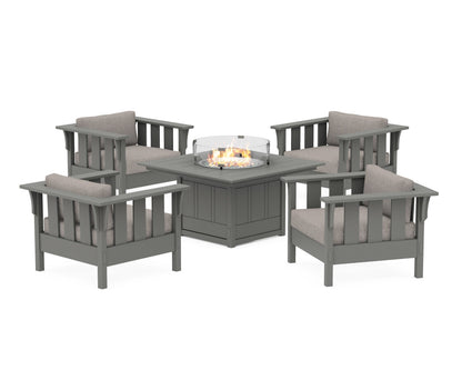 Martha Stewart by POLYWOOD® Acadia 5-Piece Deep Seating Set with Fire Pit Table in Slate Grey / Weathered Tweed