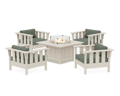Martha Stewart by POLYWOOD® Acadia 5-Piece Deep Seating Set with Fire Pit Table in Sand / Cast Sage