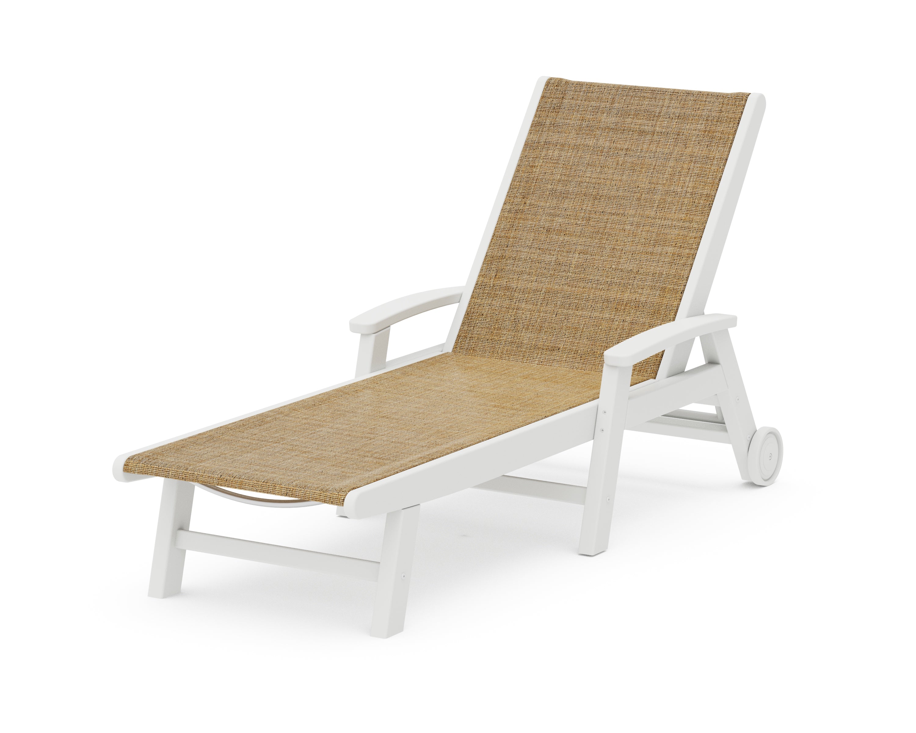 POLYWOOD® Coastal Chaise with Wheels in White / Burlap Sling