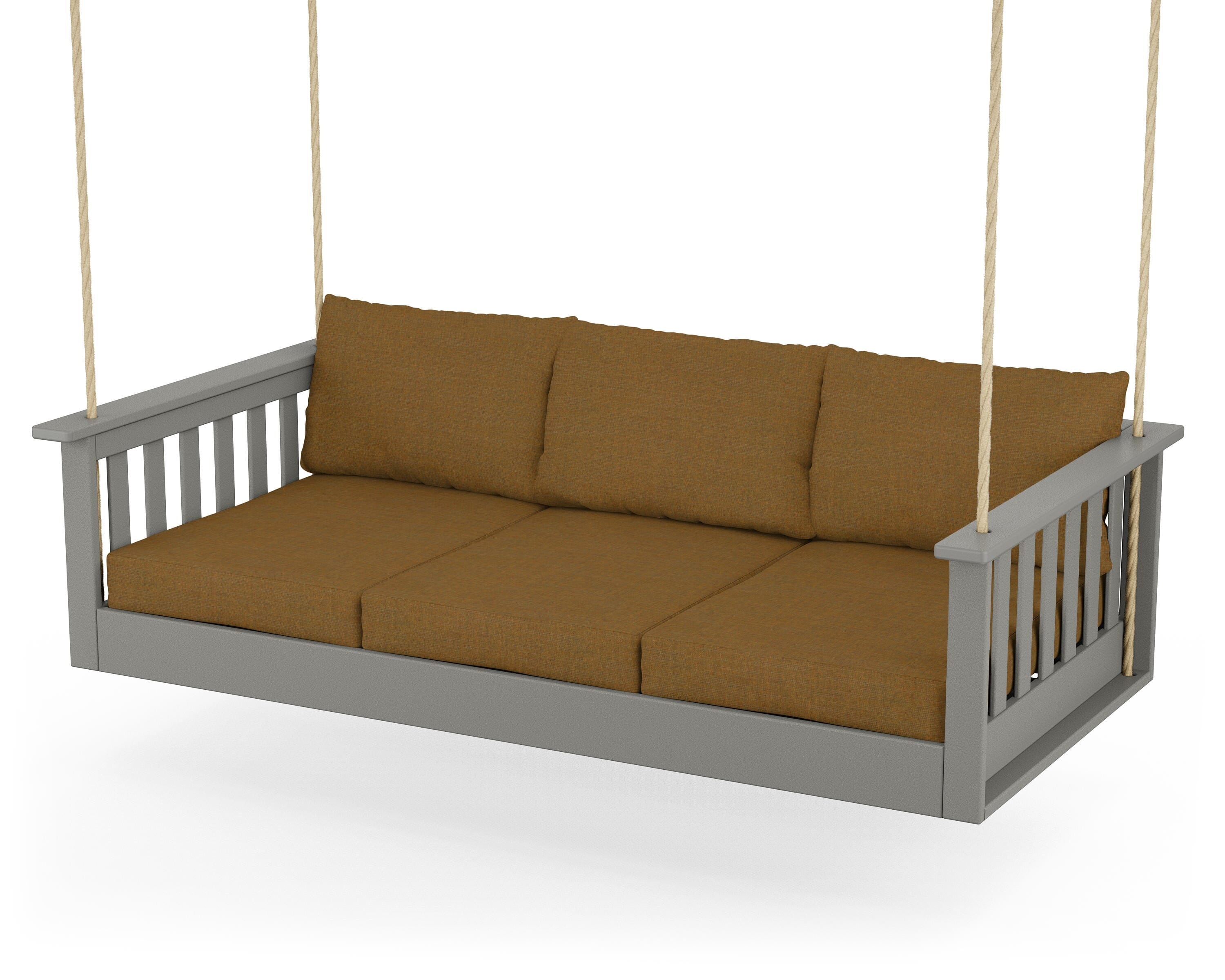 POLYWOOD® Vineyard Daybed Swing in Slate Grey / Exhale Teak