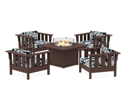 Martha Stewart by POLYWOOD® Acadia 5-Piece Deep Seating Set with Fire Pit Table in Mahogany / Leaf Marine Indigo