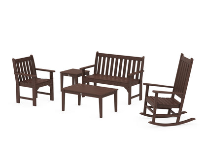 POLYWOOD® Vineyard 5-Piece Bench & Rocking Chair Set in Mahogany
