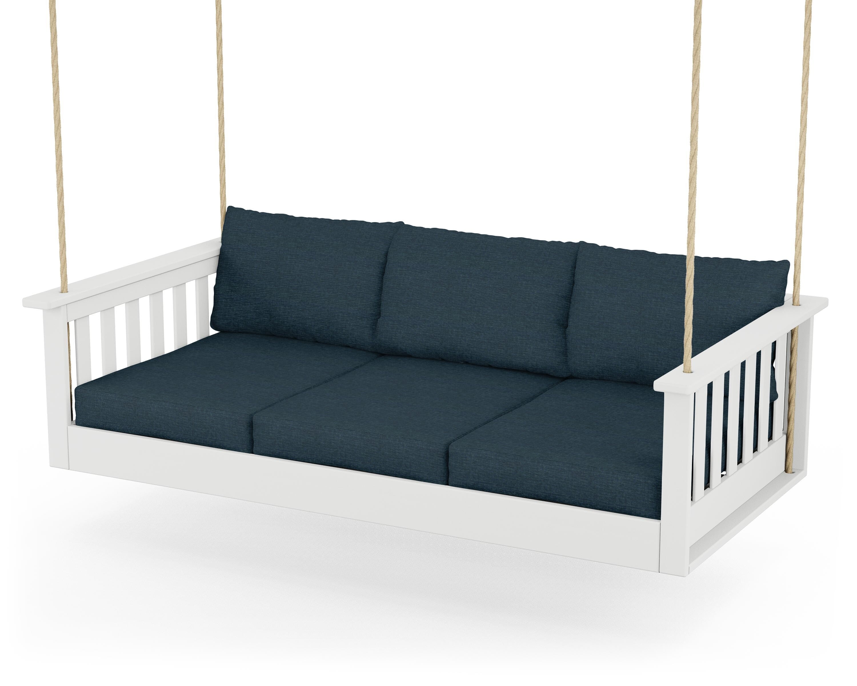 POLYWOOD® Vineyard Daybed Swing in White / Platform Indigo