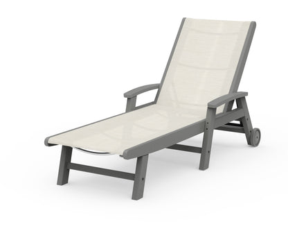 POLYWOOD® Coastal Chaise with Wheels in Slate Grey / Parchment Sling