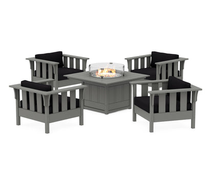 Martha Stewart by POLYWOOD® Acadia 5-Piece Deep Seating Set with Fire Pit Table in Slate Grey / Midnight Linen