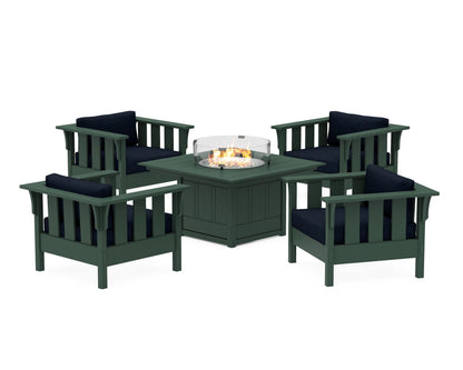 Martha Stewart by POLYWOOD® Acadia 5-Piece Deep Seating Set with Fire Pit Table in Green / Marine Indigo