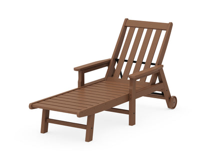 POLYWOOD® Vineyard Chaise with Arms and Wheels in Teak