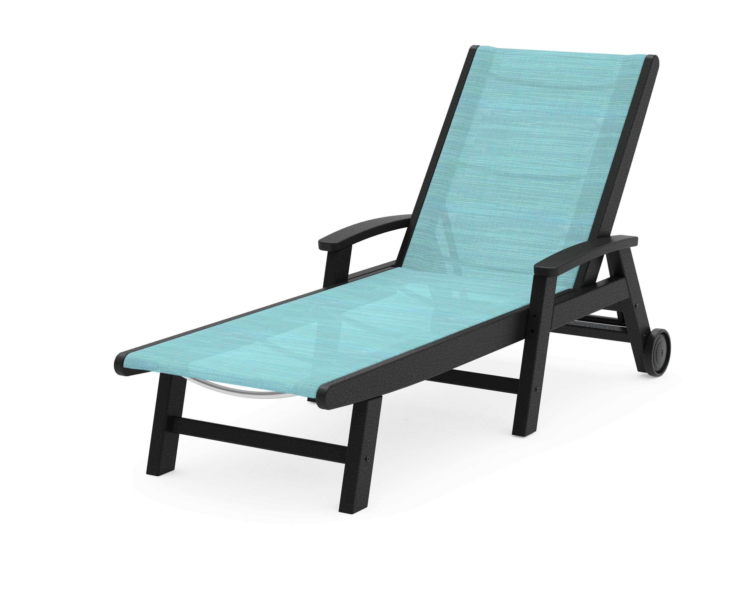 POLYWOOD® Coastal Chaise with Wheels in Black / Dupioni Aquamarine Sling