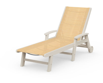 POLYWOOD® Coastal Chaise with Wheels in Sand / Dupioni Apricot Sling