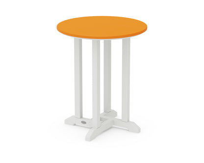 POLYWOOD® Contempo 24" Round Dining Table in White / Tangerine