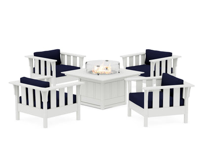 Martha Stewart by POLYWOOD® Acadia 5-Piece Deep Seating Set with Fire Pit Table in White / Navy