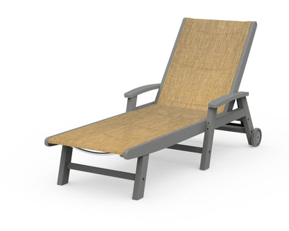 POLYWOOD® Coastal Chaise with Wheels in Slate Grey / Burlap Sling