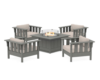 Martha Stewart by POLYWOOD® Acadia 5-Piece Deep Seating Set with Fire Pit Table in Slate Grey / Blend Linen
