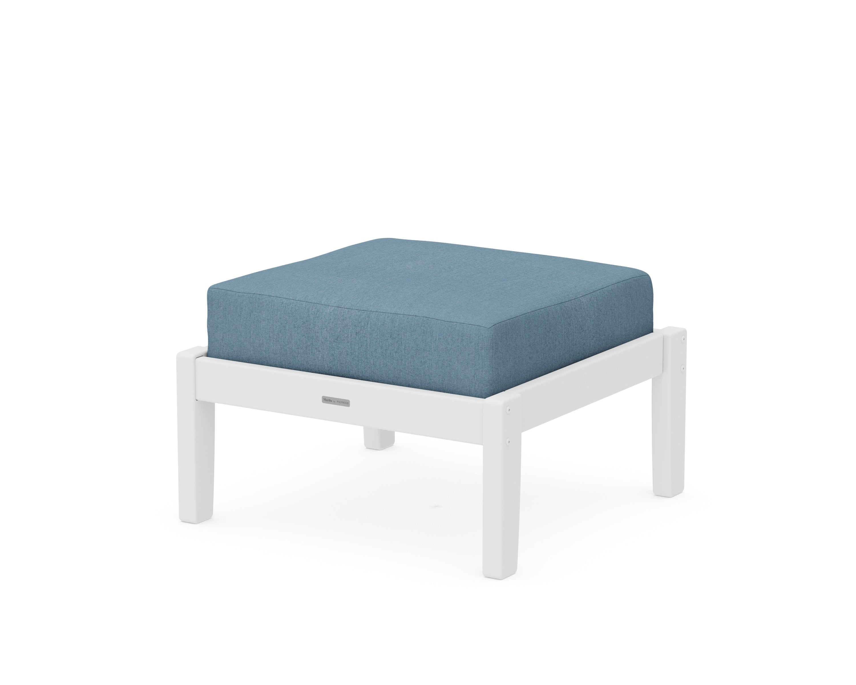 Martha Stewart by POLYWOOD® Chinoiserie Deep Seating Ottoman in White / Sky Blue